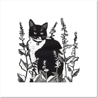 Tuxedo Cat in the Flower Garden Posters and Art